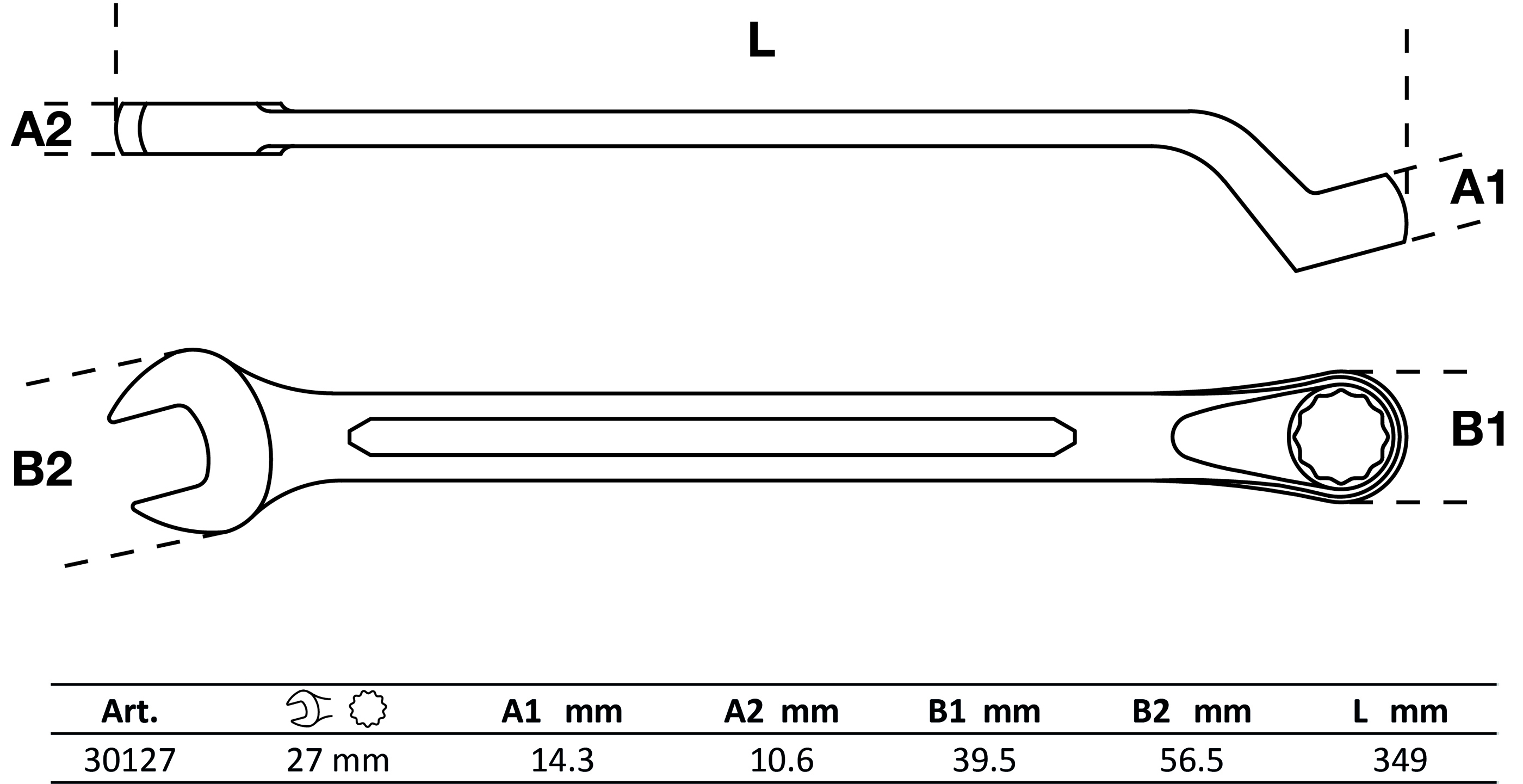 Maul-Ringschlüssel, gekröpft | SW 27 mm
