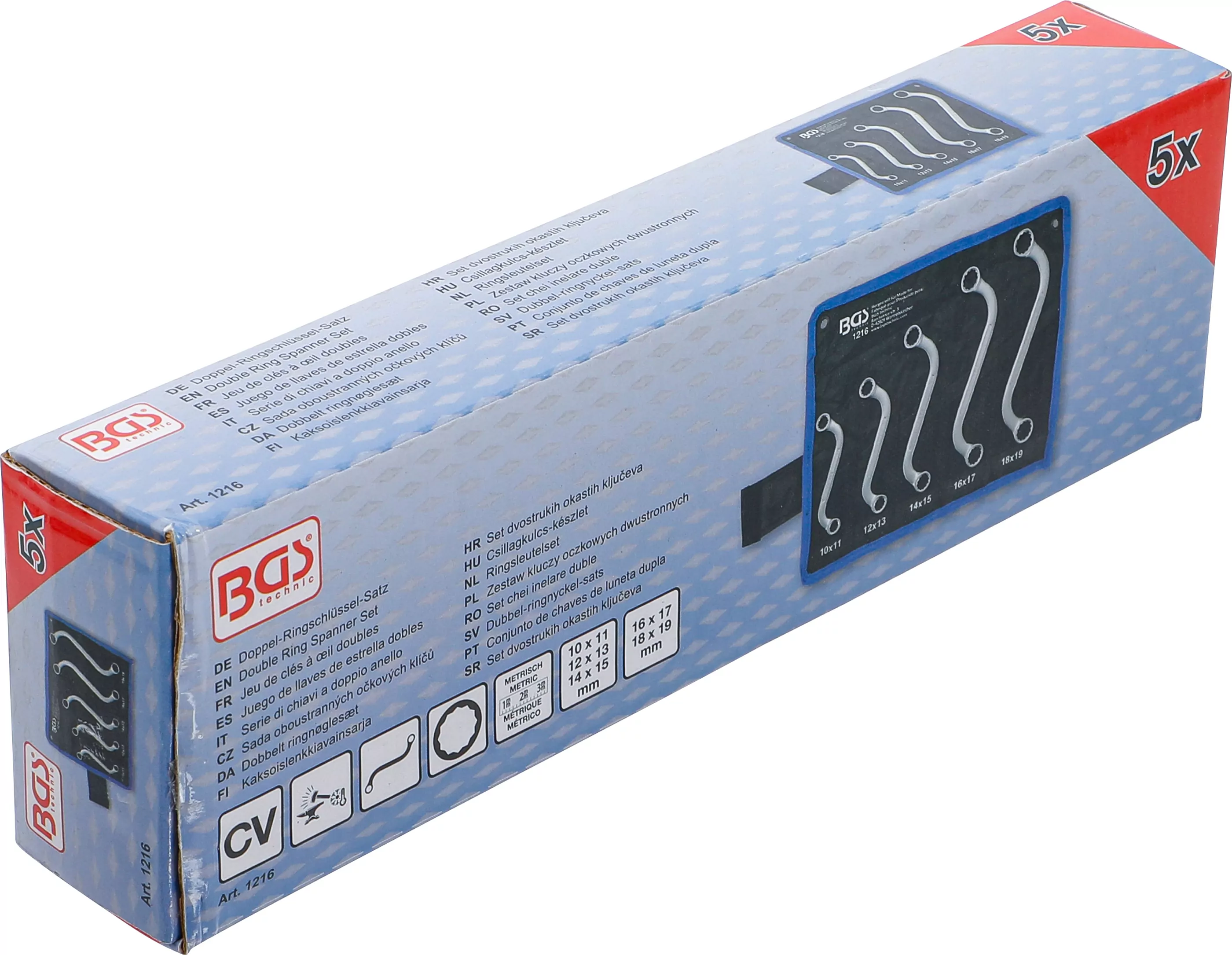 Doppel-Ringschlüssel-Satz | S-Form | SW 10 x 11 - 18 x 19 mm | 5-tlg.