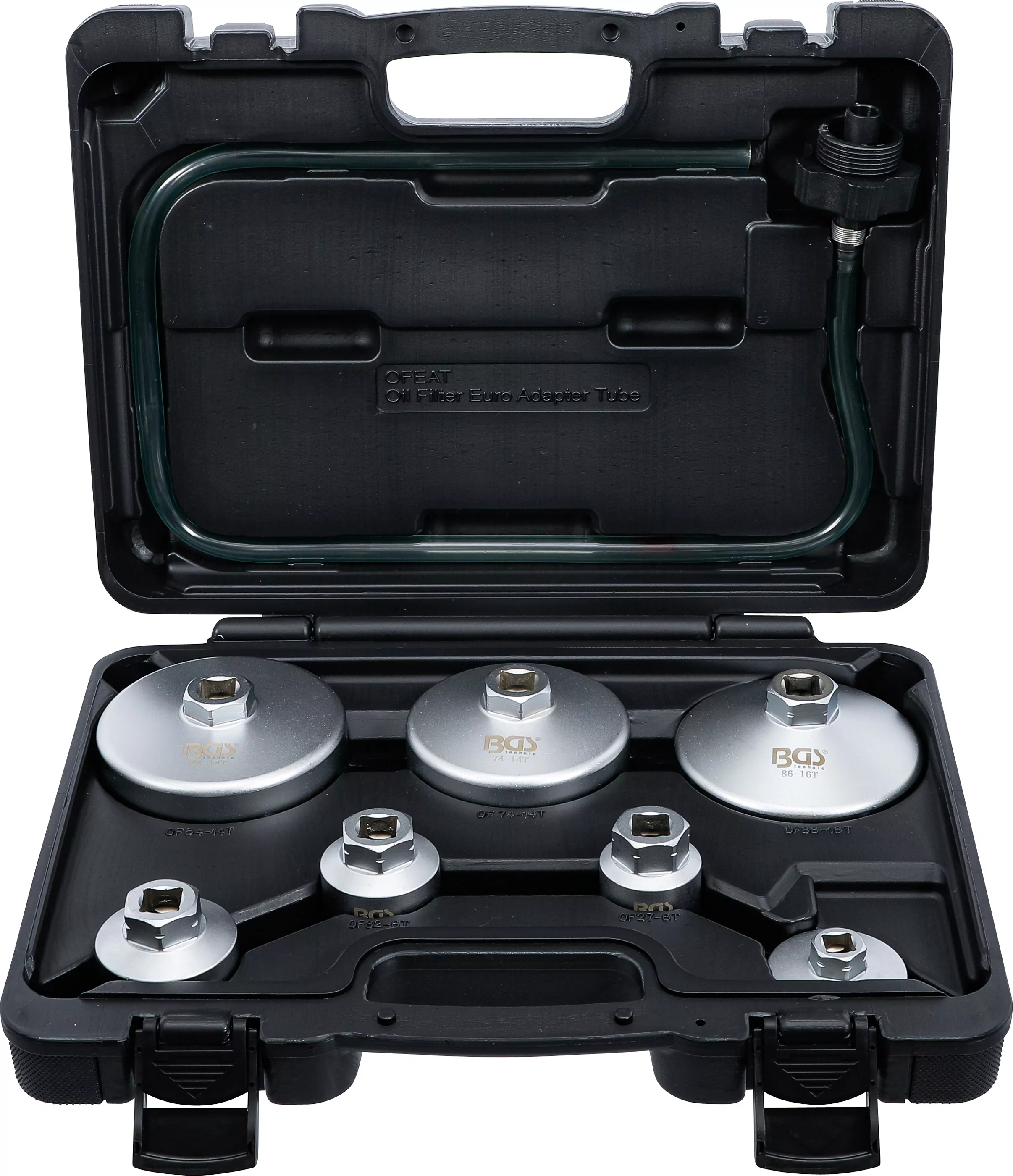 Ölfilterschlüssel-Satz | mit Ölfilter-Ablassschlauch | für VAG, BMW, Citroën, Peugeot, Ford, Mercedes-Benz, Opel, Volvo | 8-tlg.