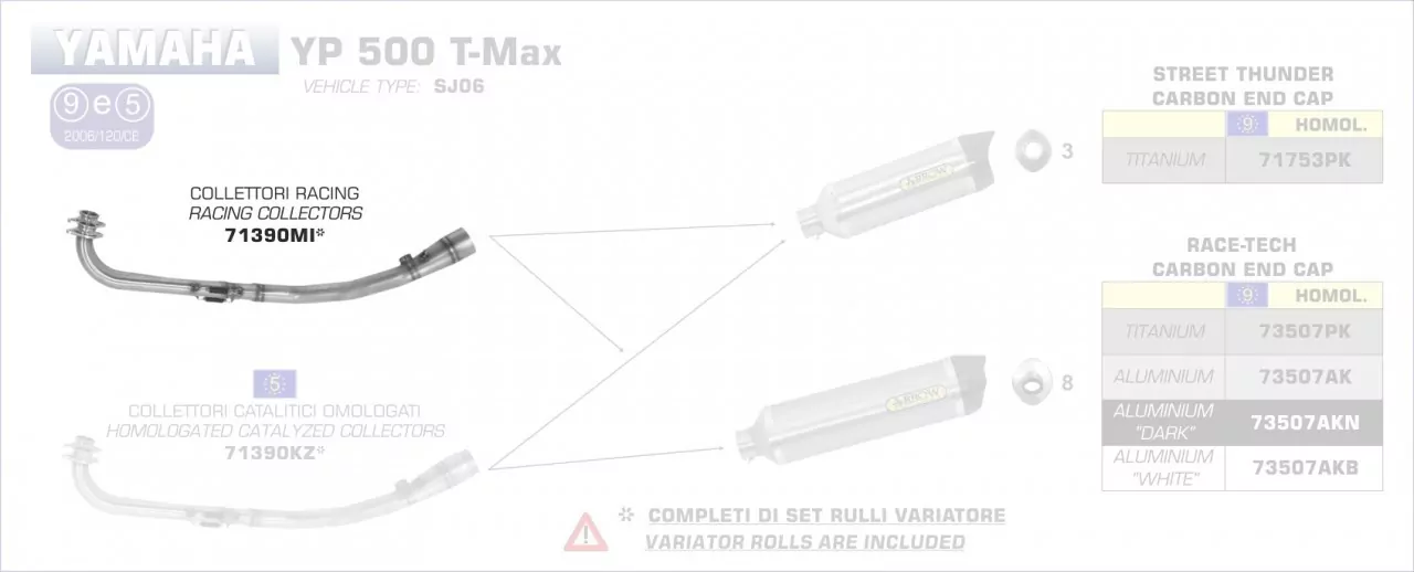 71390MI-Arrow Racing Krümmer Yamaha YP 500 T-MAX 08-11