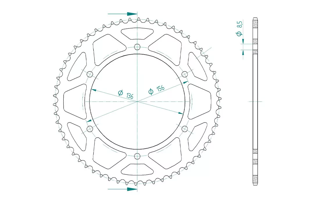 Kettenrad Stahl 57 Zähne Teilung 428 schwarz