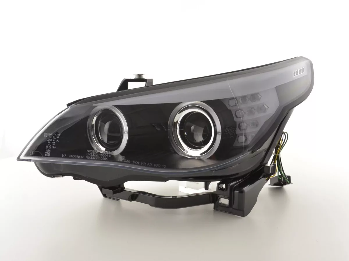 Scheinwerfer Set Xenon Angel Eyes LED BMW 5er E60/E61 Bj. 03-04 schwarz für Rechtslenker