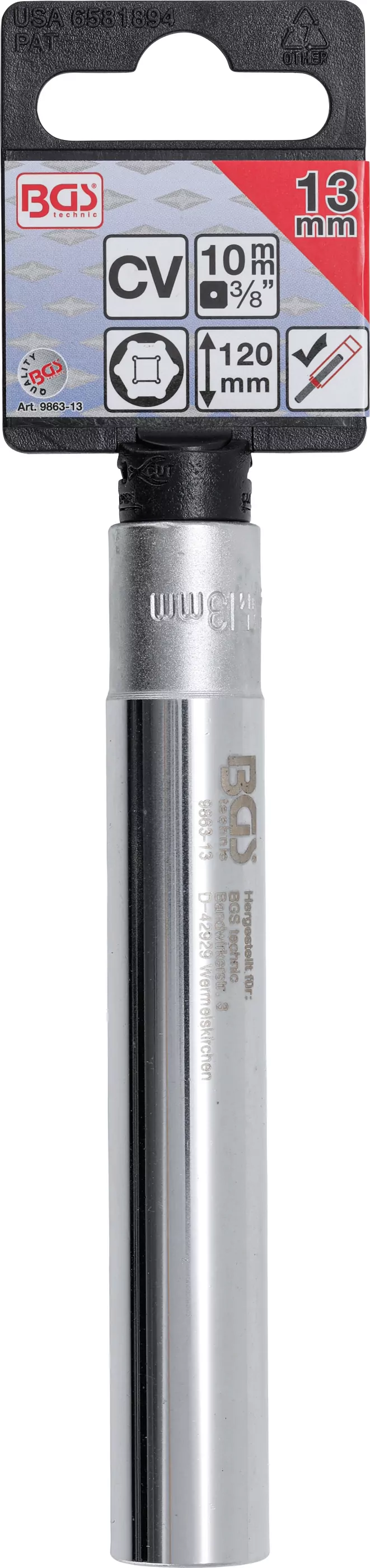 Steckschlüssel-Einsatz Sechskant, extra tief | Antrieb Innenvierkant 10 mm (3/8") | 13 mm