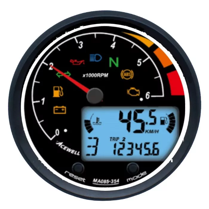 Acewell | Analog Dzm 6000rpm | Digital Tacho | Ring Schwarz | Zifferblatt Schwarz | Gehäuse Schwa