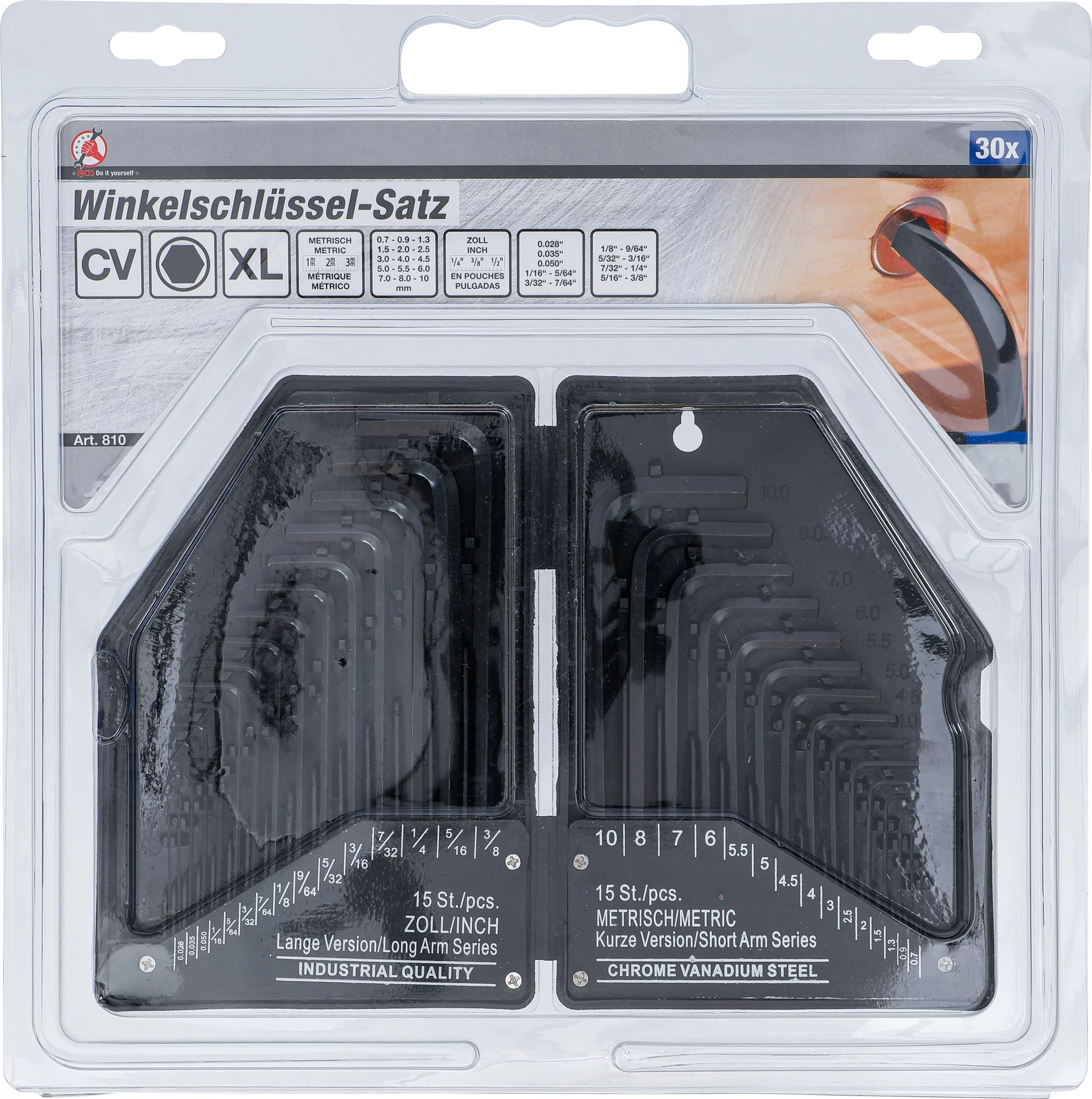 Winkelschlüssel-Satz | Zollmaße/metrisch | Innensechskant | 30-tlg.
