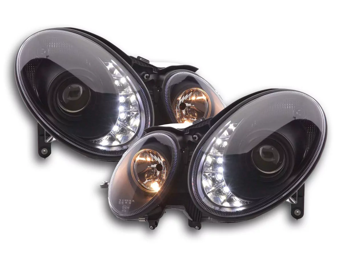 Scheinwerfer Set Daylight LED TFL-Optik Mercedes E-Klasse 211 Bj. 02-06 schwarz
