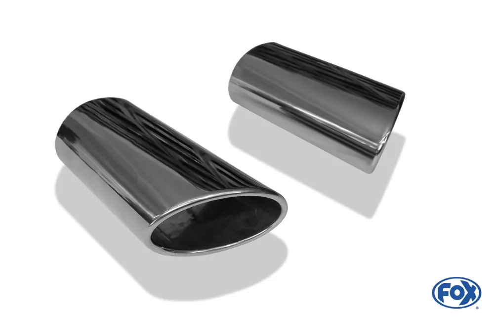 Anschweißendrohr Typ 38 - Rechts & Links  115x85 mm / Länge: 240 mm - oval  - 1x seitlich nach rechts und 1x seitlich nach links, sowie nach unten abgeschrägt / eingerollt / ohne Absorber