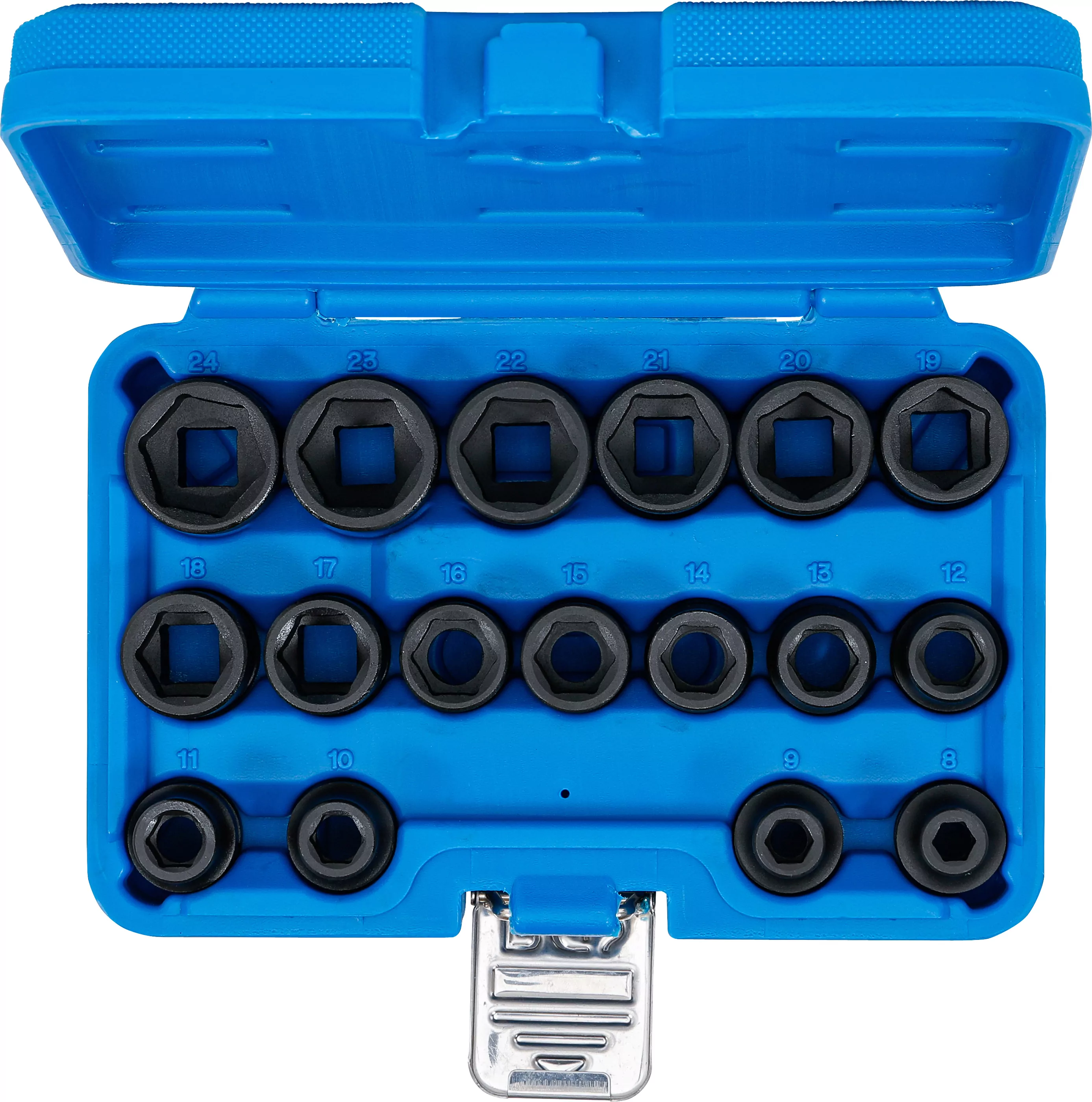 Kraft-Steckschlüssel-Einsatz-Satz Sechskant, extra flach | Antrieb Innenvierkant 12,5 mm (1/2") | SW 8 - 24 mm | 17-tlg.