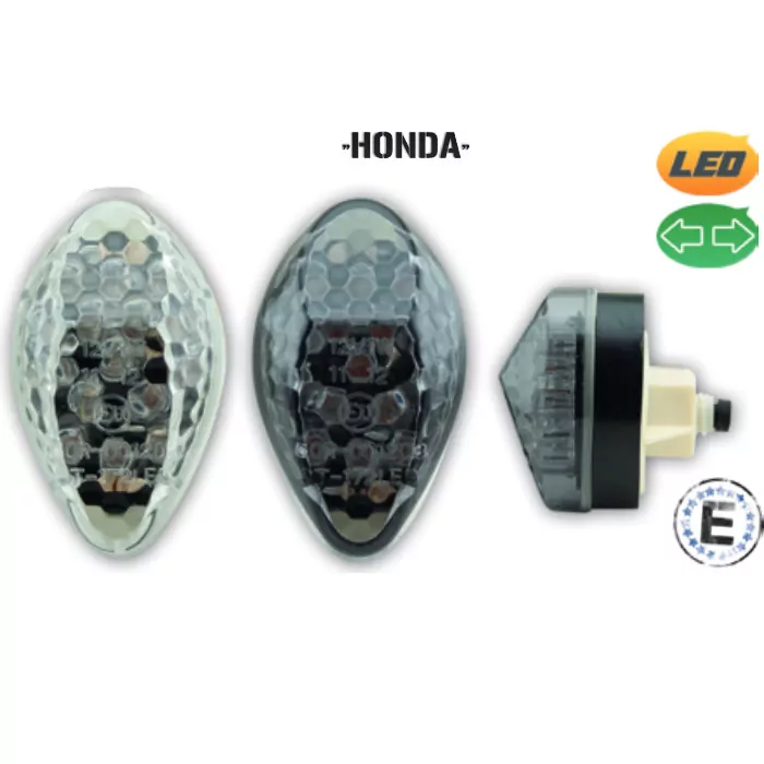 LED-Verkleidungsblinker "HONDA" | getönt | Paar   Maße: 47x28x20mm | mit Distanzhülse | E-geprüft