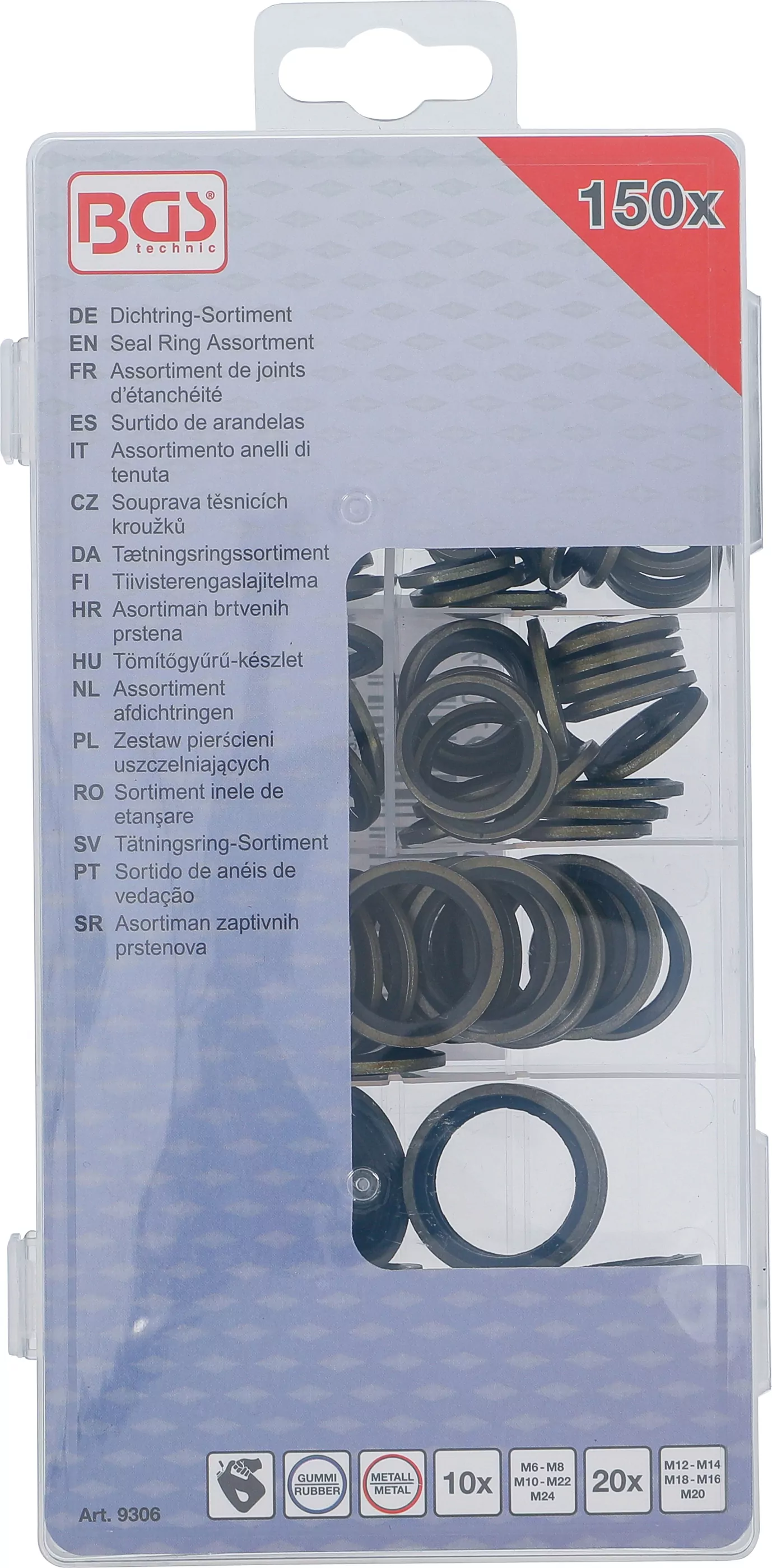 Dichtring-Sortiment | Metall | mit Gummi-Dichtwulst | 150-tlg.