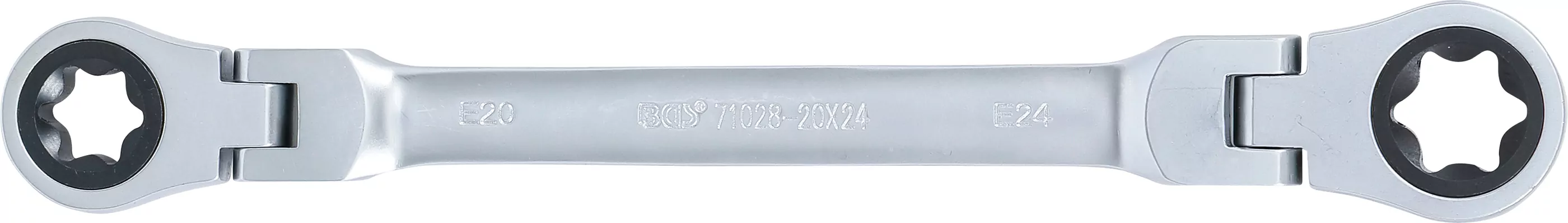 Doppel-Ratschen-Ringschlüssel | abwinkelbar | mit E-Profil Ringköpfen | SW E20 x E24