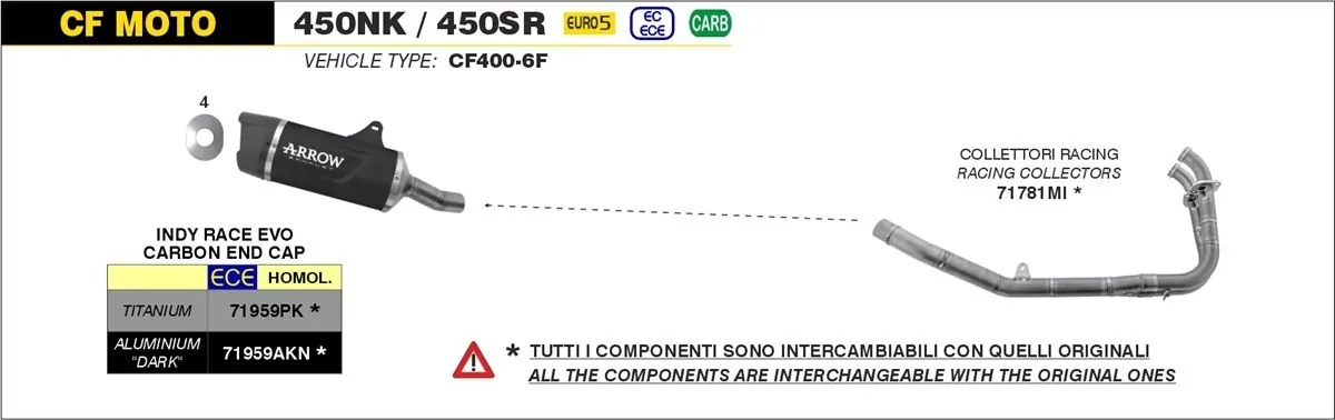 ARROW Indy Race EVO Aluminium Schwarz CF Moto 450NK / 450SR 2023-