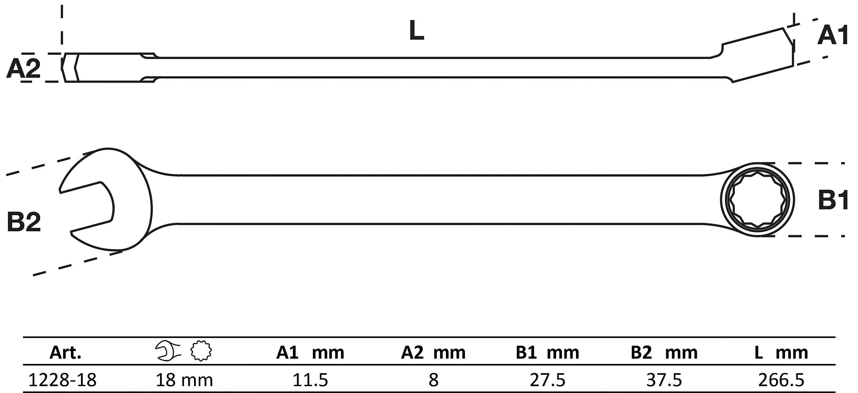 Maul-Ringschlüssel | extra lang | SW 18 mm
