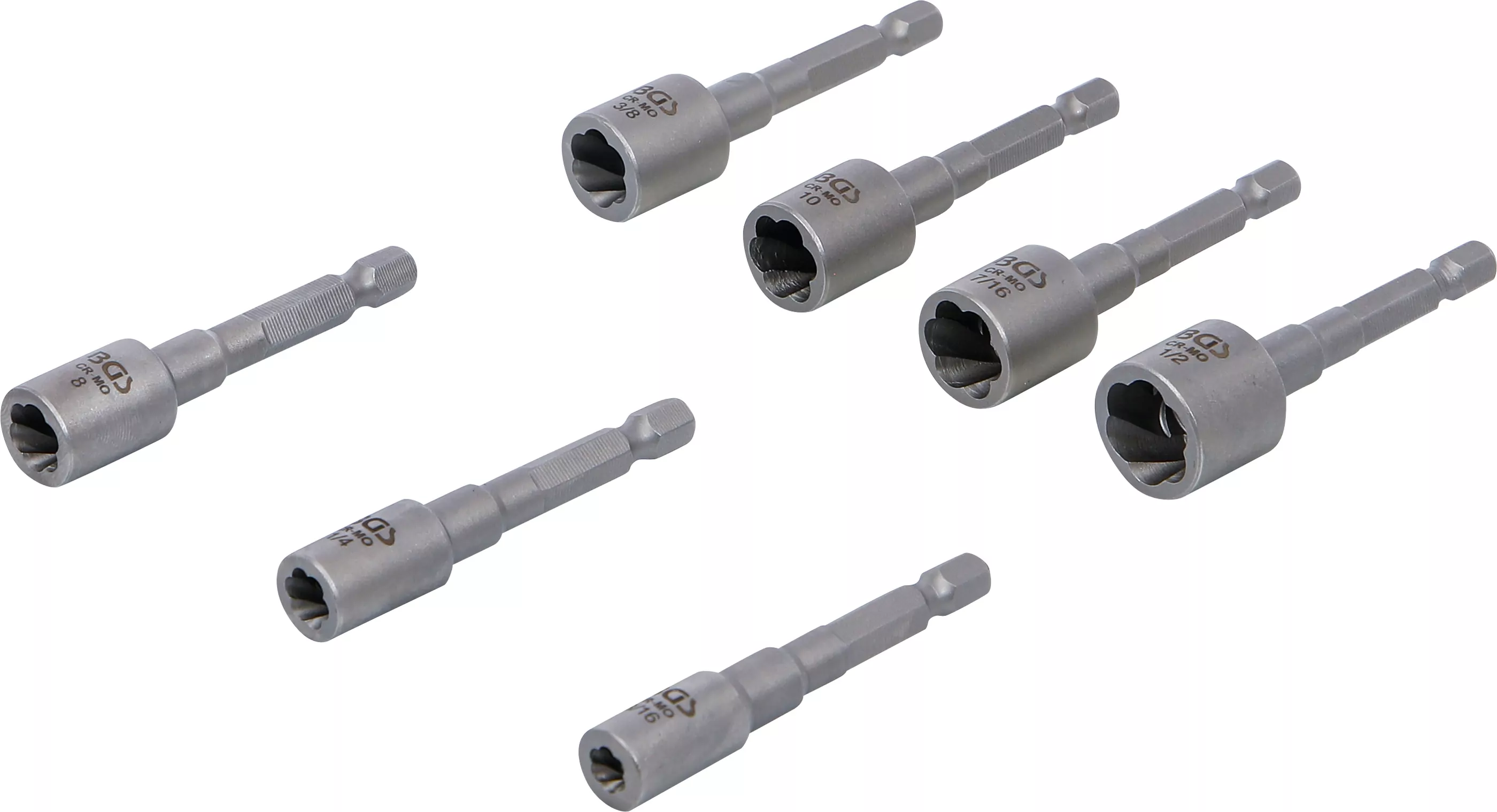 Ausdreh-Satz für Schrauben und Muttern | Antrieb Außensechskant 6,3 mm (1/4") | für Bohrmaschinen | 7-tlg.