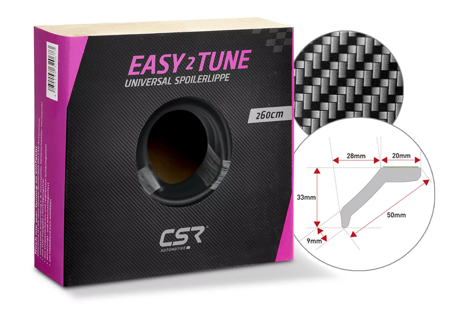 easy²tune Universal Spoilerlippe zum ankleben in Carbon-Look ZB131-C Carbon Look Hochglanz