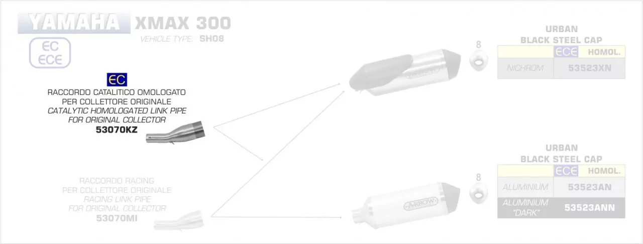 53070KZ-Arrow Verbindungsrohr Mit Kat YAMAHA X-MAX 300 17-