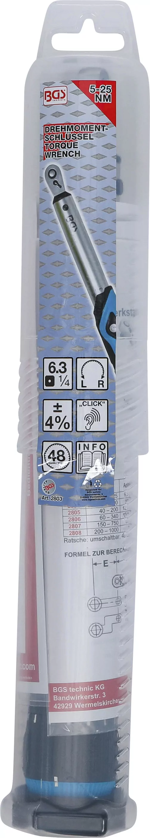 Drehmomentschlüssel | Abtrieb Außenvierkant 6,3 mm (1/4") | 5 - 25 Nm