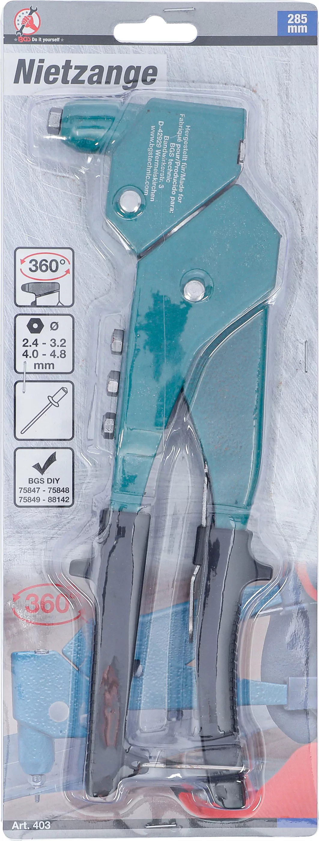 Nietzange | 2,4 / 3,2 / 4,0 / 4,8 mm | 285 mm