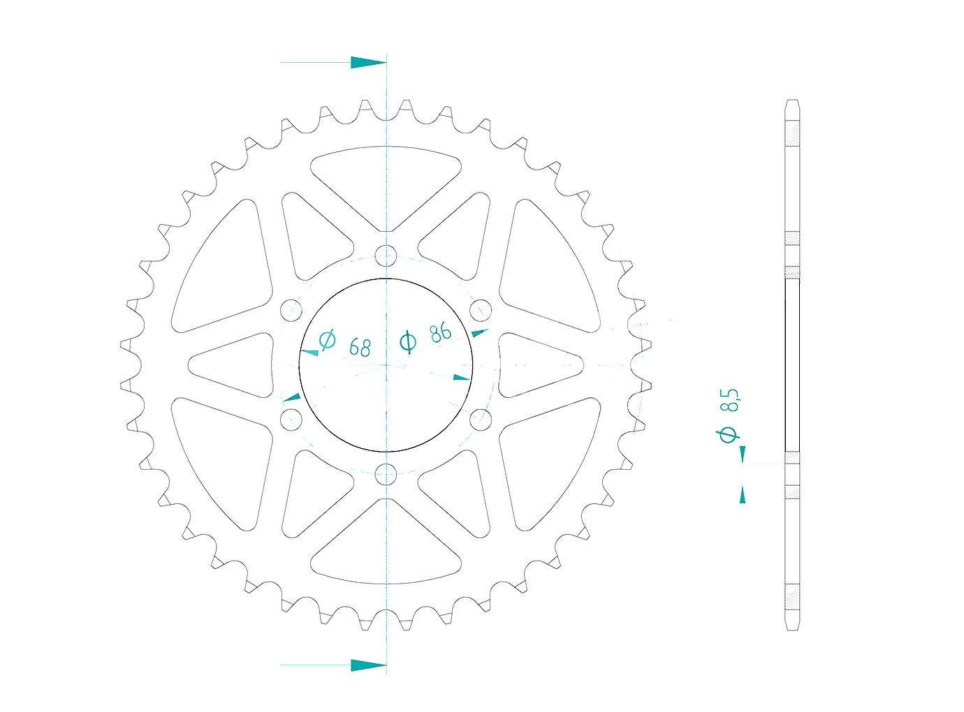 Kettenrad Stahl 40 Zähne Teilung 520