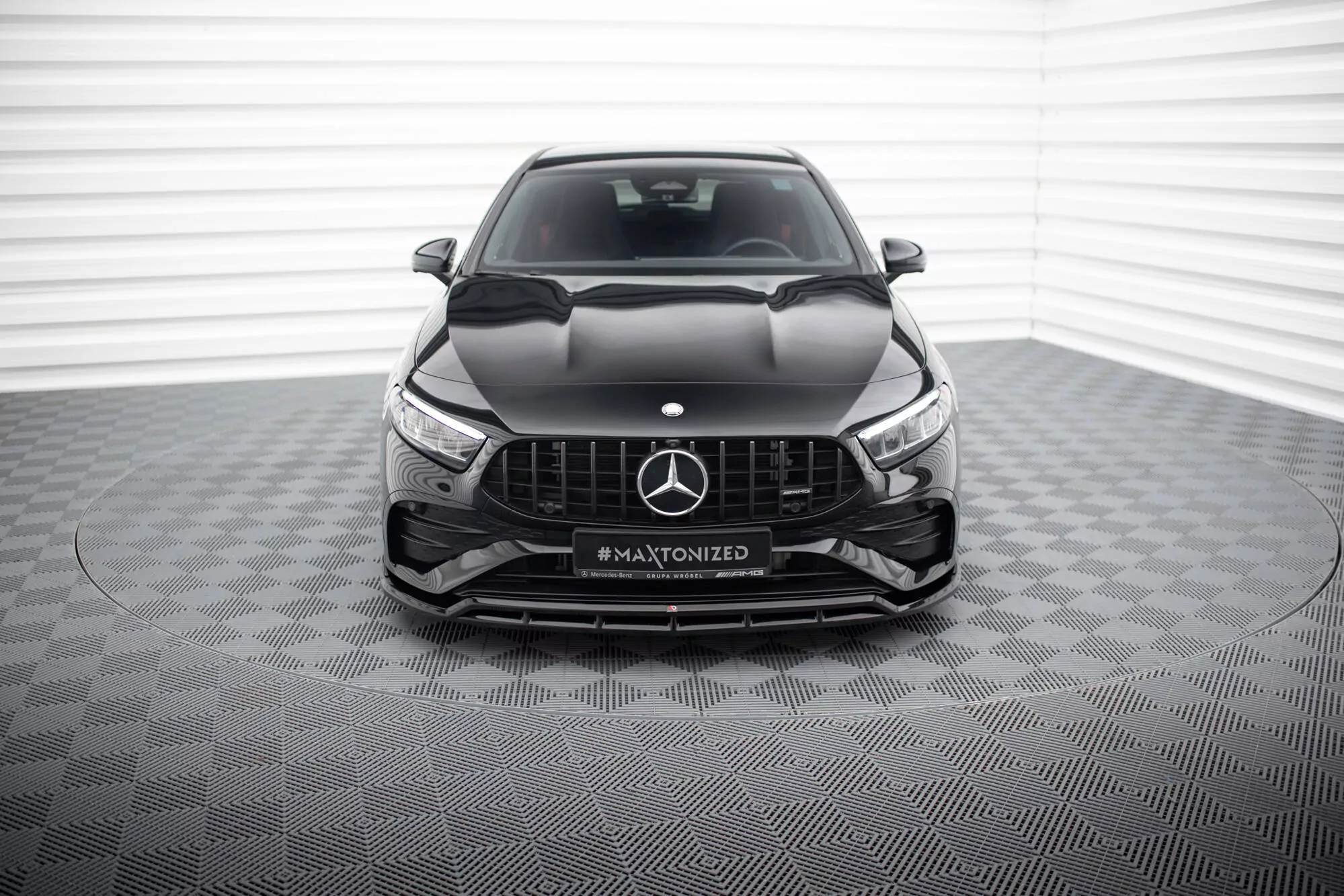 Front Ansatz Für Mercedes-AMG A35 W177 Facelift Schwarz Hochglanz