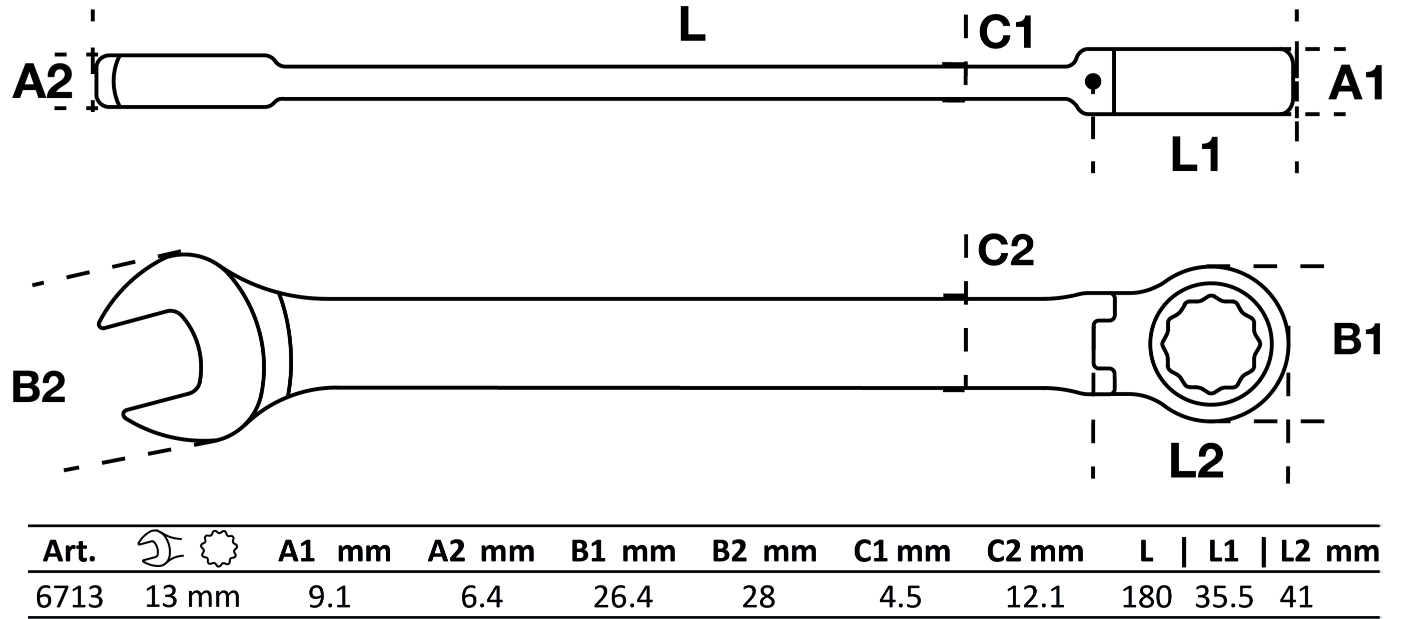 Ratschenring-Maulschlüssel | abwinkelbar | SW 13 mm