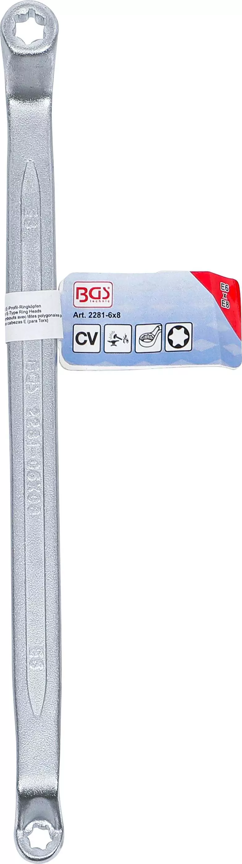 Doppel-Ringschlüssel mit E-Profil-Ringköpfen | gekröpft | SW E6 x E8