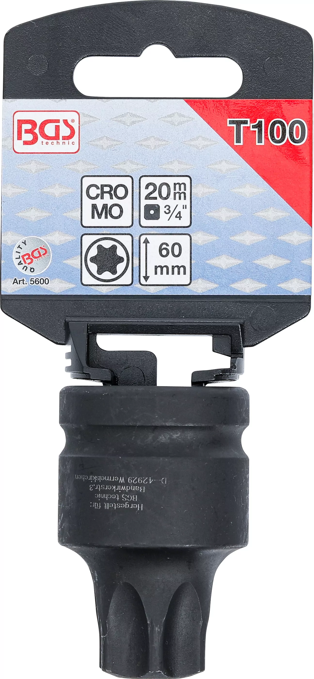 Kraft-Bit-Einsatz | Länge 60 mm | Antrieb Innenvierkant 20 mm (3/4") | T-Profil (für Torx) T100