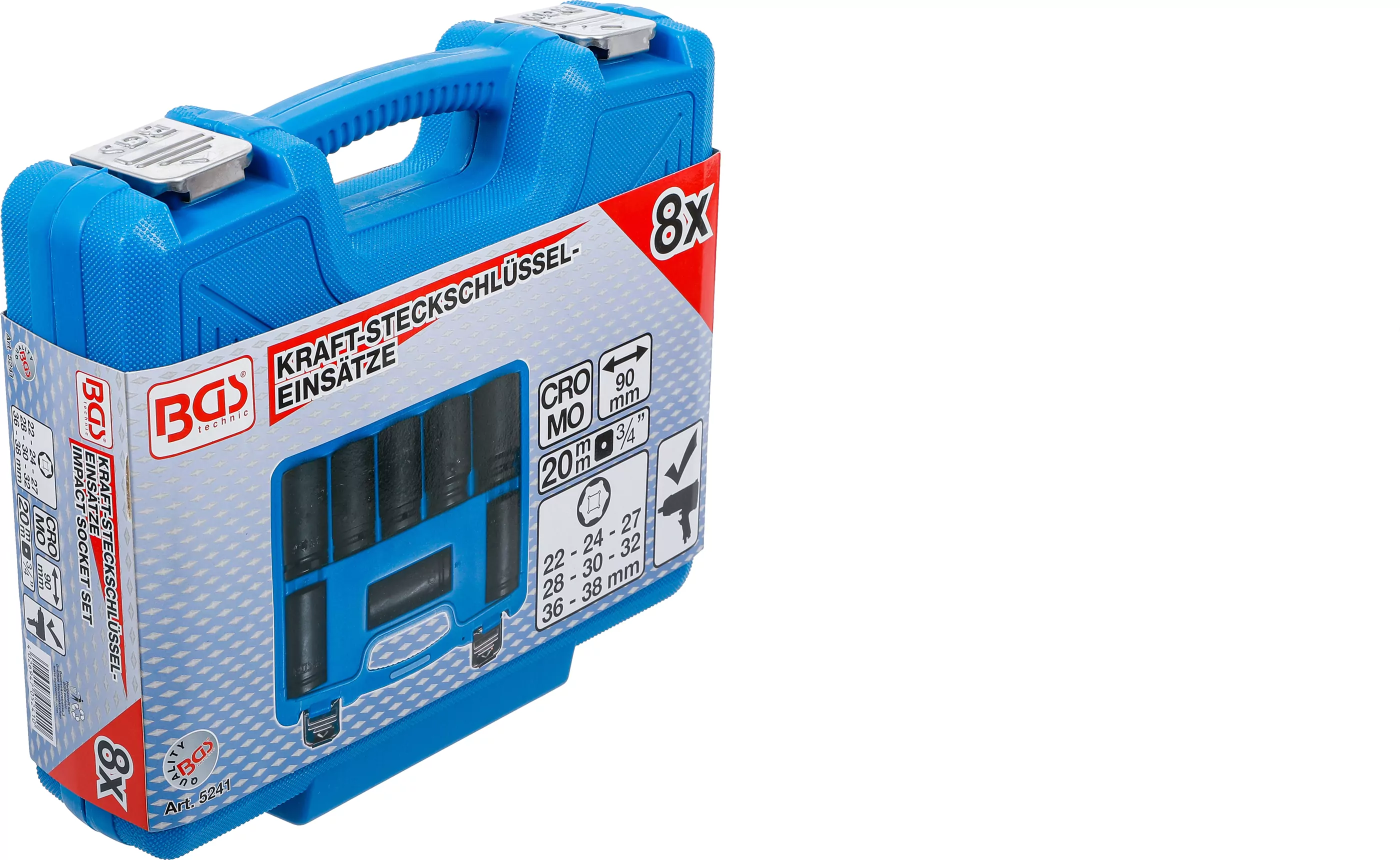 Kraft-Steckschlüssel-Einsatz-Satz, extra tief | Antrieb Innenvierkant 20 mm (3/4") | SW 22 - 38 mm | 8-tlg.