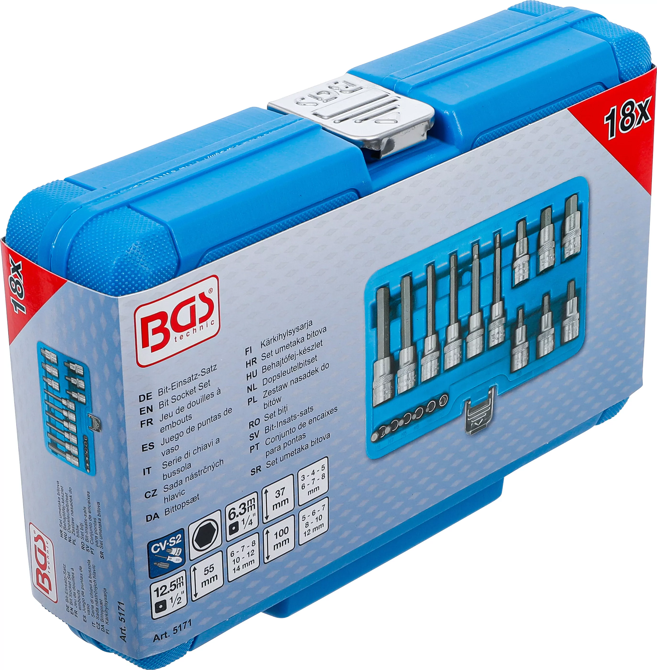 Bit-Einsatz-Satz | Antrieb Innenvierkant 6,3 mm (1/4") / 12,5 mm (1/2") | Innensechskant | 18-tlg.