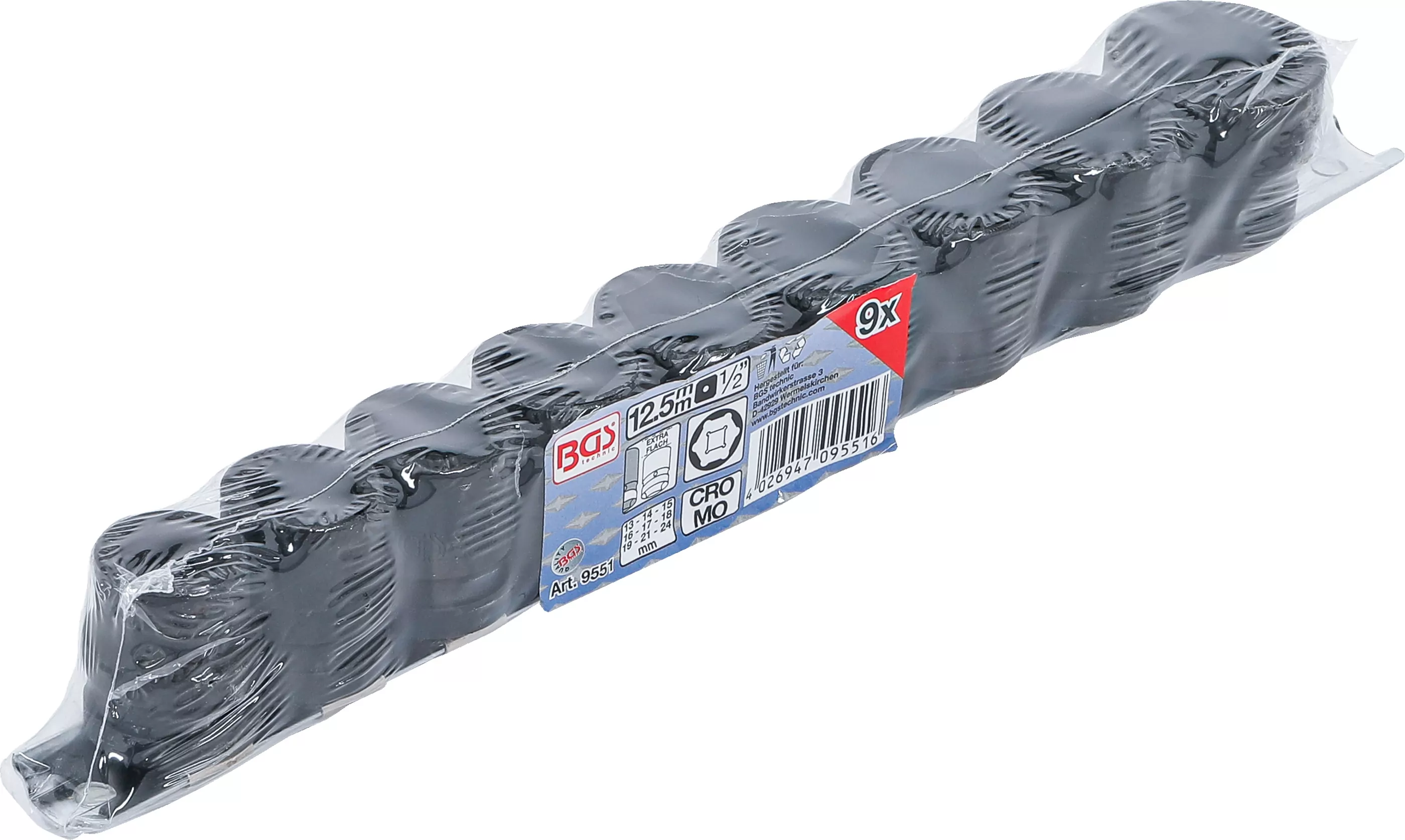 Kraft-Steckschlüssel-Einsatz-Satz Sechskant, extra flach | Antrieb Innenvierkant 12,5 mm (1/2") | SW 13 - 24 mm | 9-tlg.