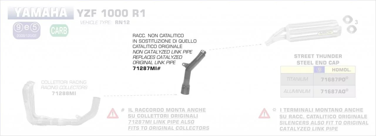 71287MI-Arrow Zwischenrohr, Zentral Yamaha YZF 1000 R1 04-06