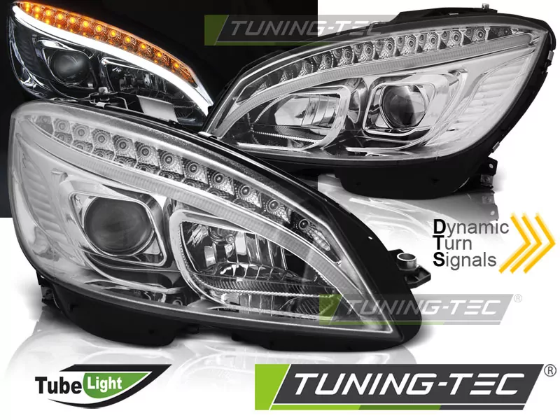 HEADLIGHTS TUBE LIGHT CHROME SEQ fits MERCEDES W204 07-10  