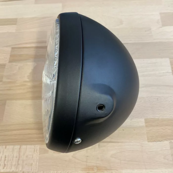 H4-Scheinwerfer "British Style 7" | schwarz M8 seitlich | Streuglas | E-geprüft