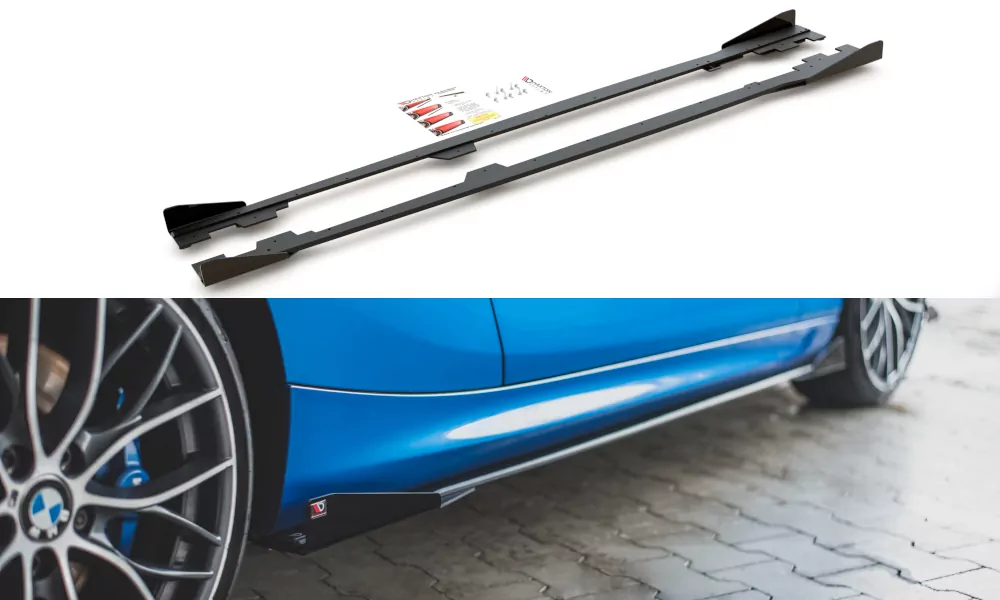 Robuste Racing Seitenschweller Ansatz Für Für + Flaps BMW 1er F21 M135i / M140i / M-Paket Schwarz Hochglanz