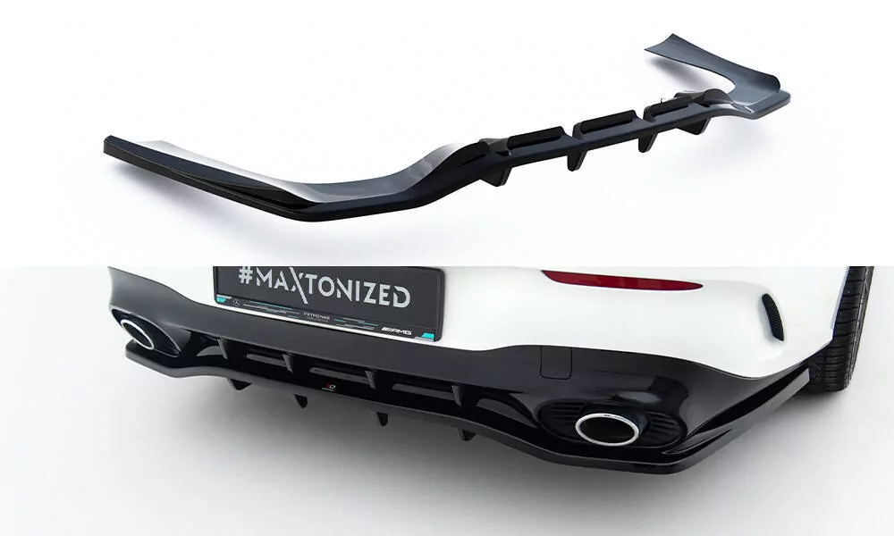 Hinten Splitter (mit Einem Vertikalem Balken) Mercedes-AMG CLA 35  / 45  Coupe / Shooting Brake C118 Facelift / X118 Facelift Schwarz Hochglanz