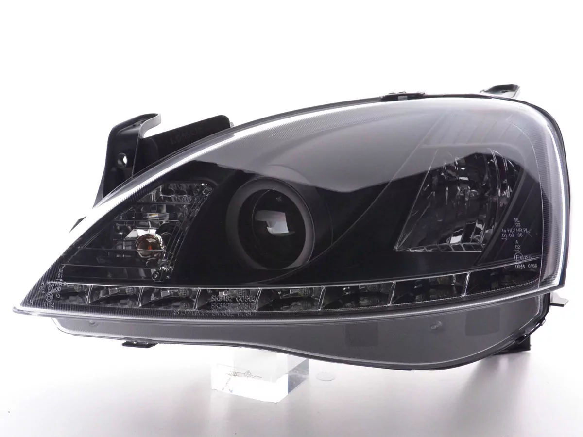 Scheinwerfer Set Daylight LED Tagfahrlicht Opel Corsa C Bj. 01-06 schwarz