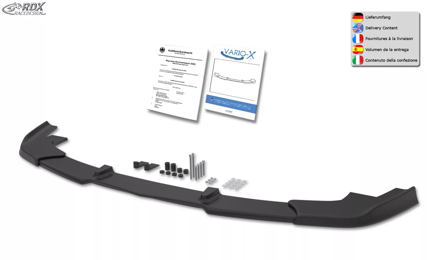 RDX Frontspoiler VARIO-X für MERCEDES E-Klasse W211 AMG 2006-2009 (Passend an AMG bzw. Fahrzeuge mit AMG Frontstoßstange) Frontlippe Front Ansatz Vorne Spoilerlippe