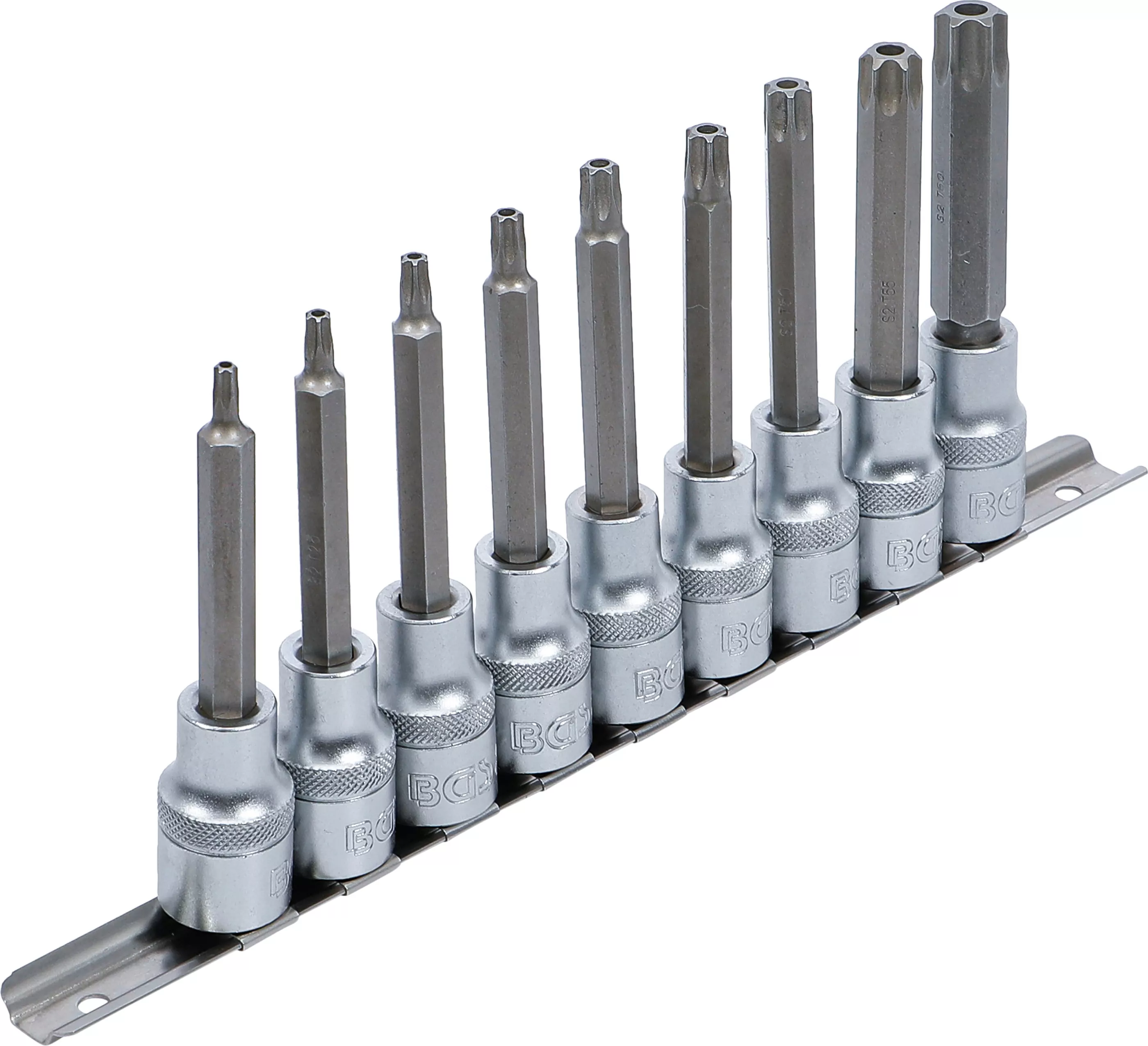 Bit-Einsatz-Satz | Antrieb Innenvierkant 12,5 mm (1/2") | T-Profil (für Torx) mit Bohrung | 9-tlg.