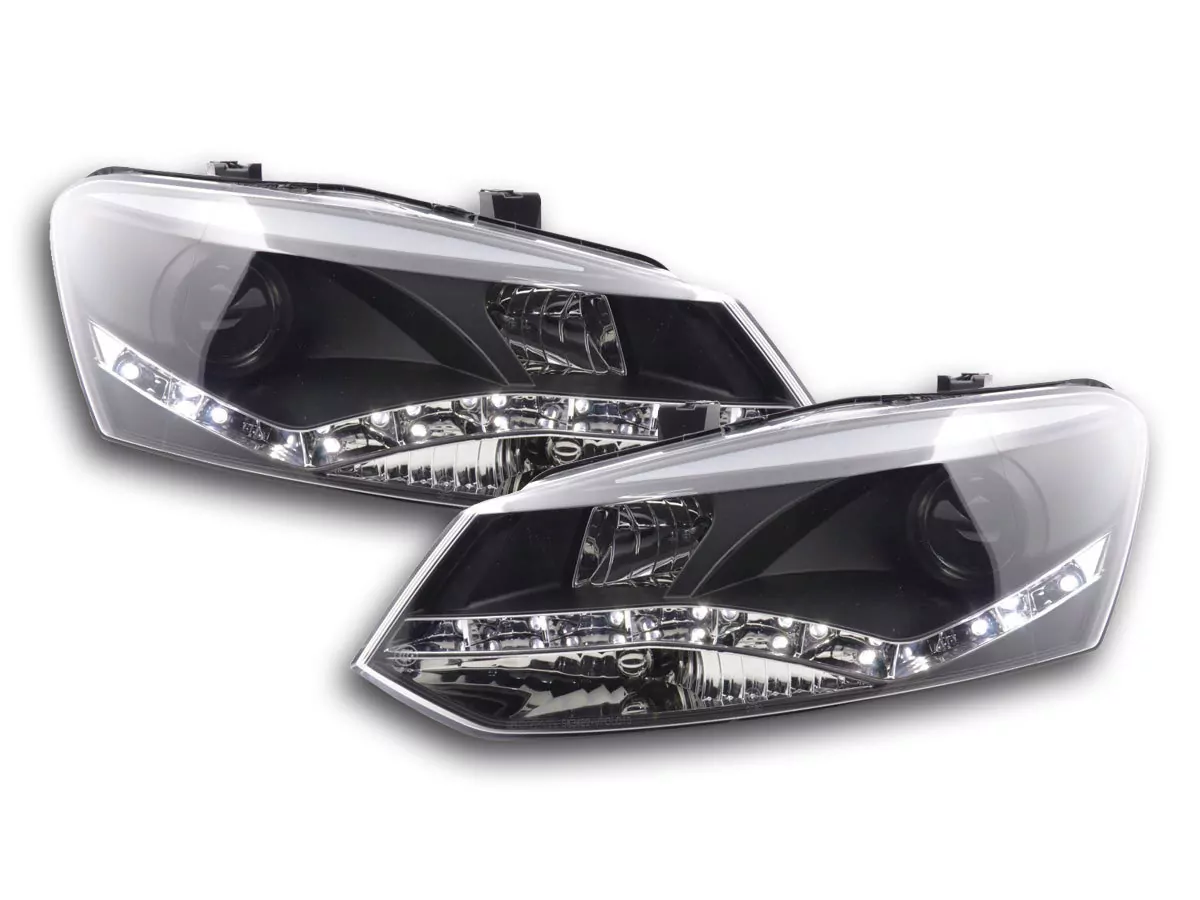 Scheinwerfer Set Daylight LED TFL-Optik VW Polo Typ 6R Bj. 2010- schwarz für Rechtslenker