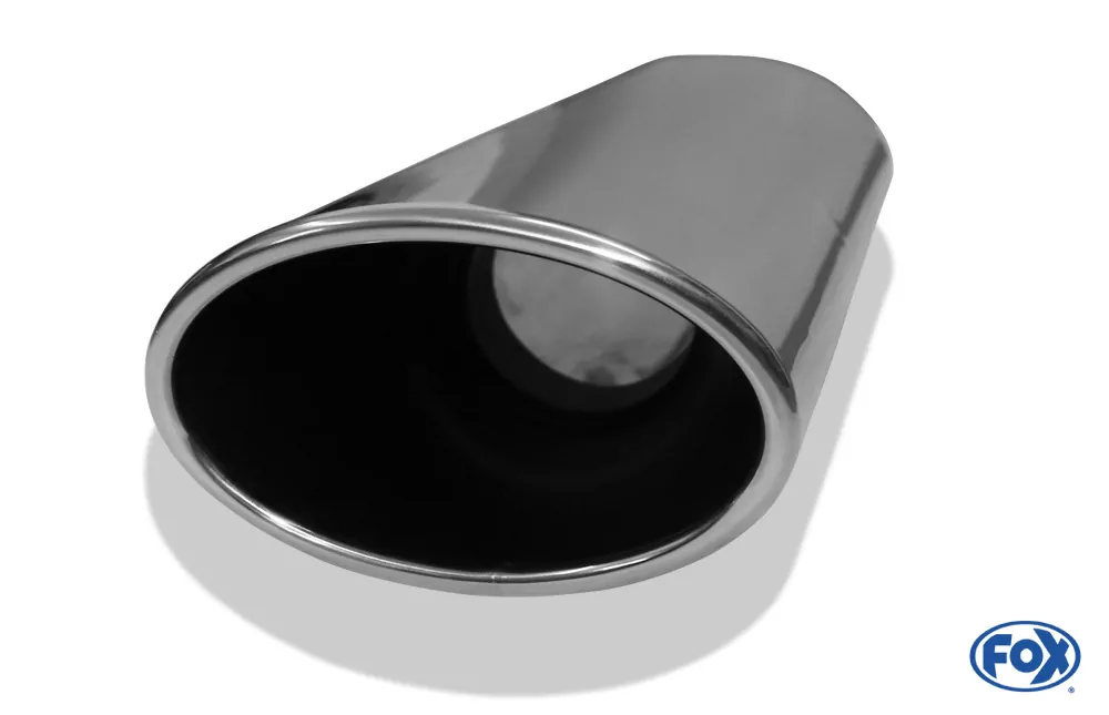 Anschweißendrohr Typ 44  140x90 mm / Gesamtlänge: 300mm  - oval / eingerollt / 15° abgeschrägt / mit lang gezogener Tulpe (Länge ca. 160mm)