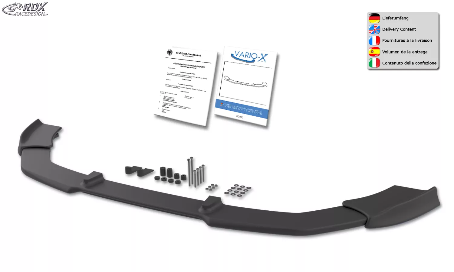 RDX Frontspoiler VARIO-X für AUDI A5 -2011 (Coupe + Cabrio + Sportback, Normale Frontstoßstange) Frontlippe Front Ansatz Vorne Spoilerlippe
