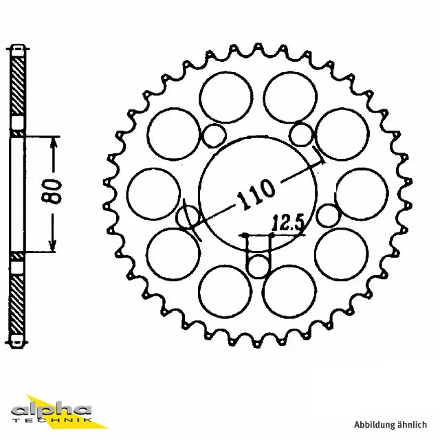 Kettenrad Stahl 44 Zähne Teilung 530