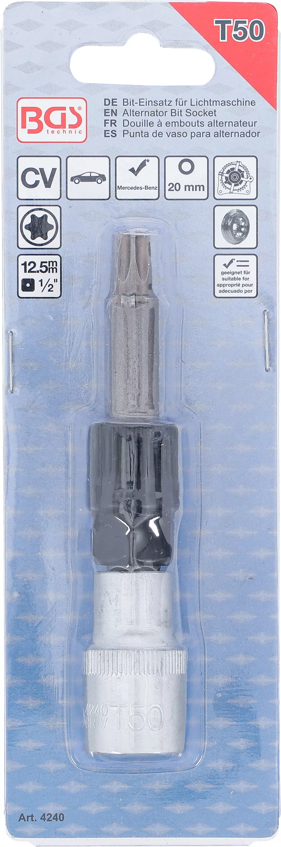 Bit-Einsatz für Lichtmaschine | Antrieb Innenvierkant 12,5 mm (1/2") | T-Profil (für Torx) T50