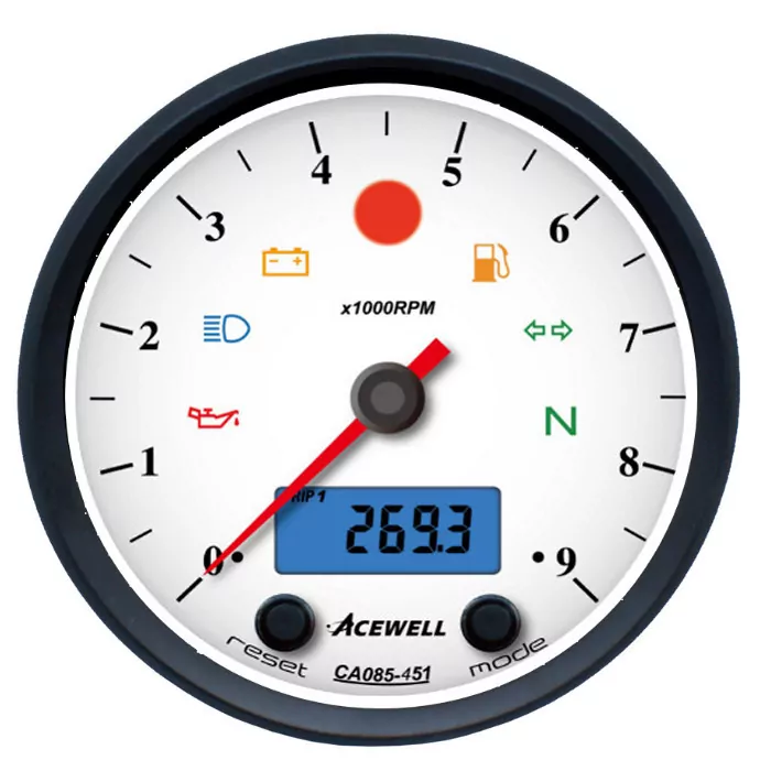 Acewell | Analog Dzm 9000rpm | Digital Tacho | Ring Schwarz | Zifferblatt Weiss | Gehäuse Schwarz