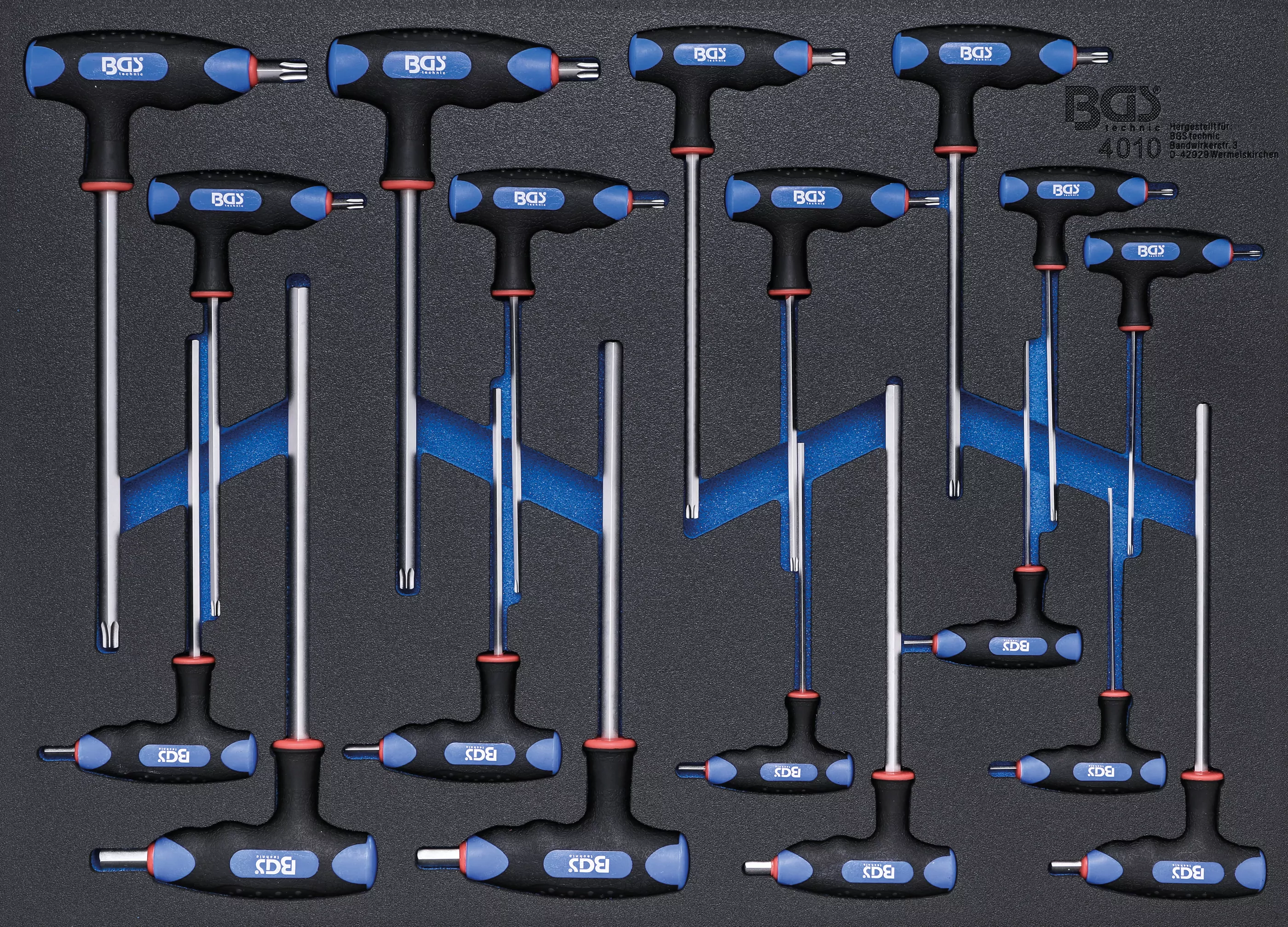 Werkstattwageneinlage 3/3: Schraubendreher mit T-Griff und seitlicher Klinge | Abtriebe Innensechskant, T-Profil (für Torx) | 18-tlg.