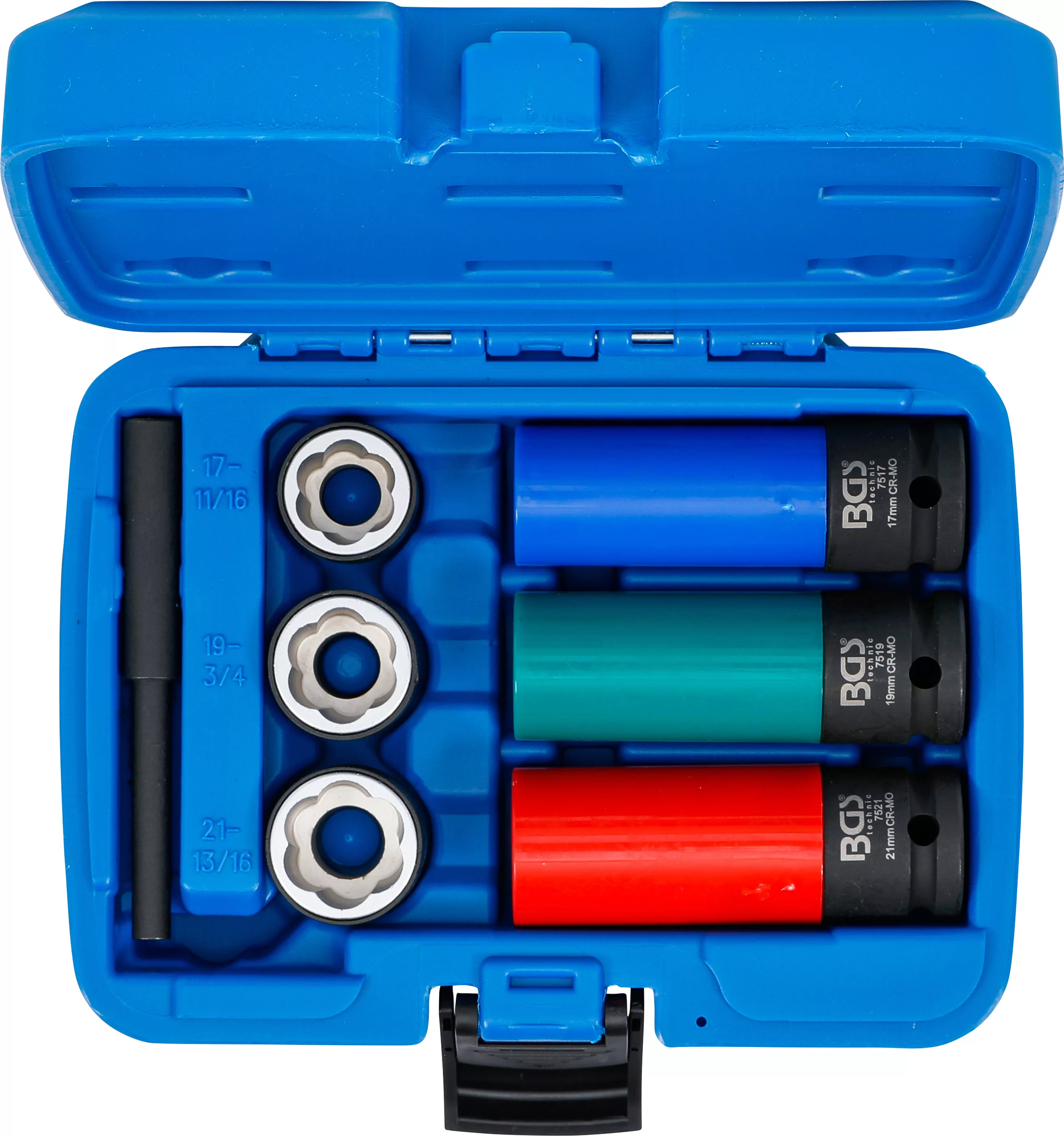 Spiral-Profil-Steckschlüssel-Einsatz-Satz / Schraubenausdreher & Kraft-Schoneinsatz-Satz | Antrieb Innenvierkant 12,5 mm (1/2") | SW 17 / 19 / 21 mm | 7-tlg.
