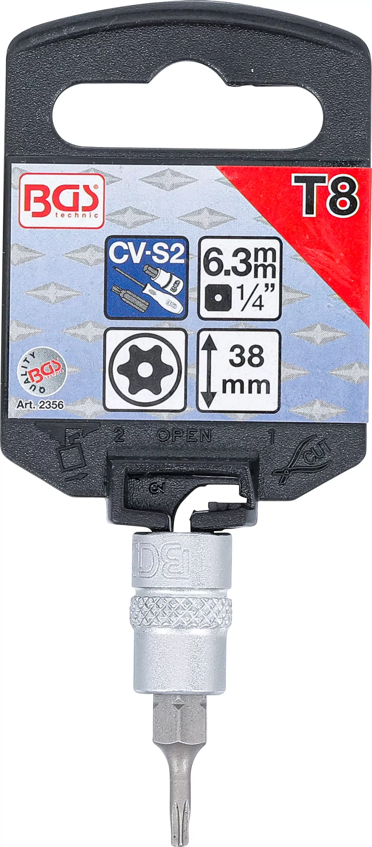 Bit-Einsatz | Antrieb Innenvierkant 6,3 mm (1/4") | T-Profil (für Torx) mit Bohrung T8