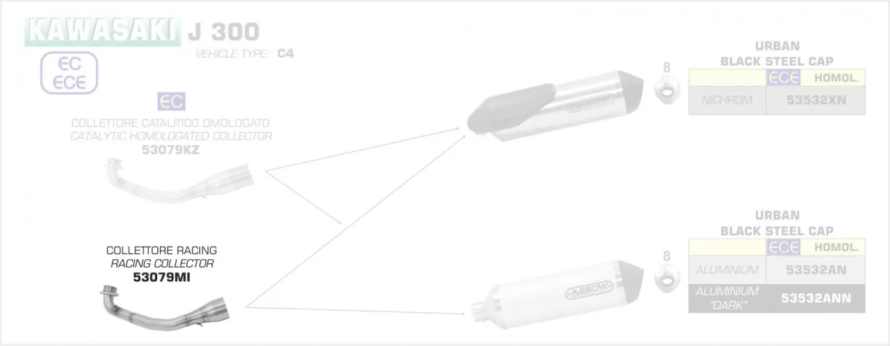 53079MI-Arrow Racing Collector For Urban EXhaust Kawasaki J 300 17-20
