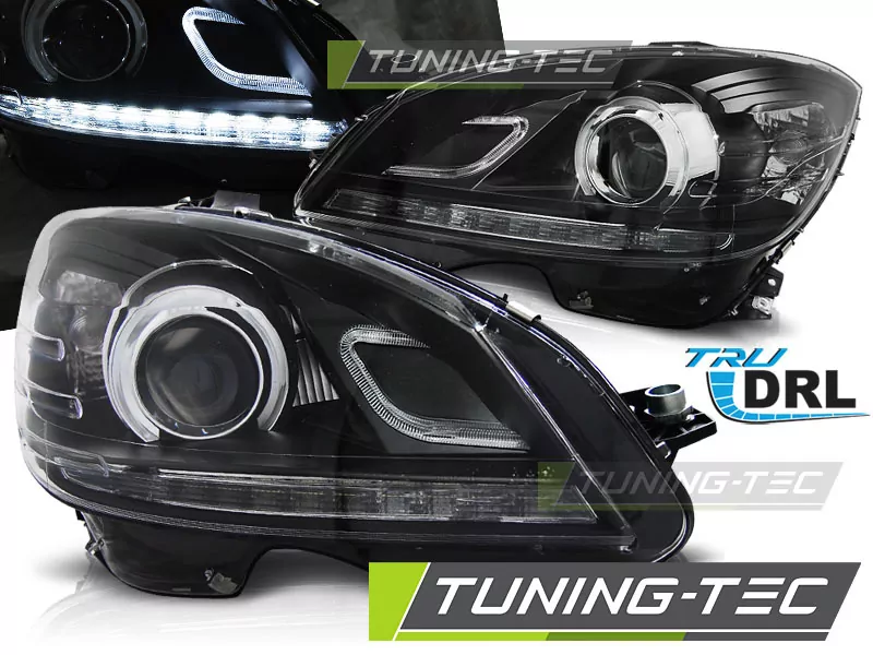 HEADLIGHTS TRUE DRL BLACK fits MERCEDES W204 07-10  