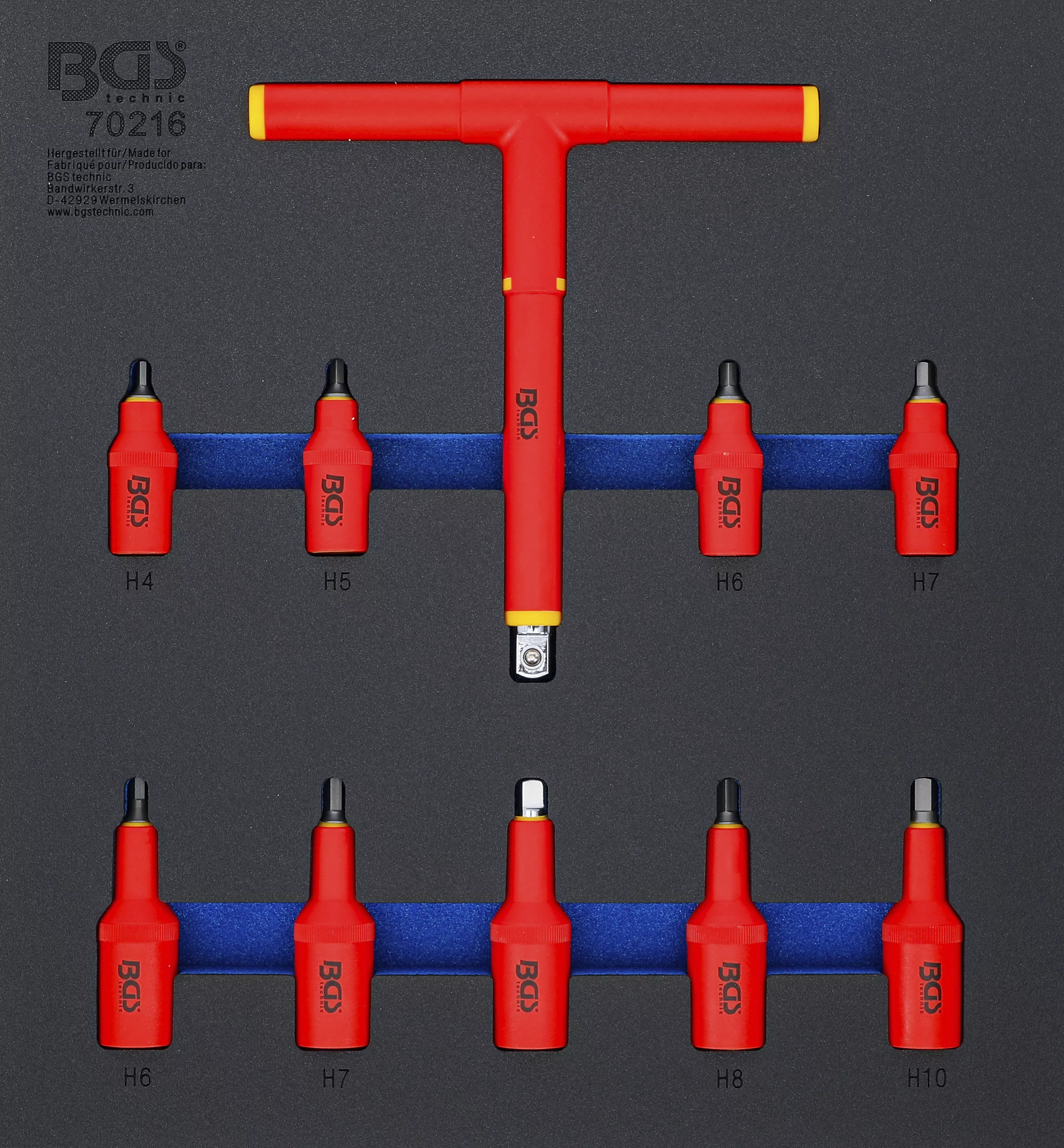 Werkstattwageneinlage 2/3: VDE-Bit-Einsatz-Satz | Antrieb Innenvierkant 10 mm (3/8") / 12,5 mm (1/2") | Innensechskant 4 - 10 mm | 10-tlg.